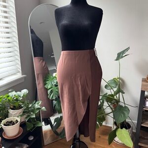 Abercrombie Brown Midi Faux Wrap Pencil Skirt